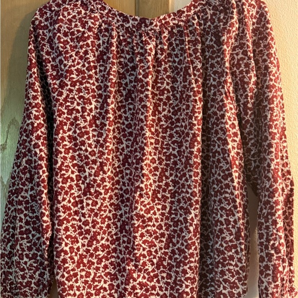 LOFT White and Pink Blouse with Bell Sleeves and Tie Front - Picture 3 of 3